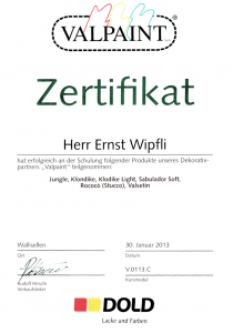 Valpaint Zertifikat Ernst Wipfli